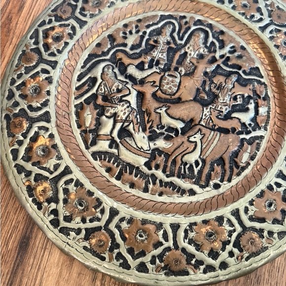 Vintage Persian Hand Hammered Copper Tinned Wall Hanging Plate Dish Tray - Picture 4 of 8